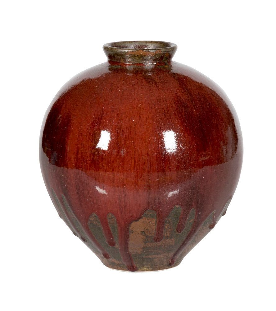 Sundsvall Vase QR-22654.REDBLK.0 by CuratedKravet CuratedKravet A primarily red glazed ceramic vase featuring a drip glaze design. China DUST LIGHTLY WITH A SOFT, DRY CLOTH. </p><p>Dimensions: Length 9.25, Height 10, Width 9.25 Ceramic - 100% - Fabric Carolina -