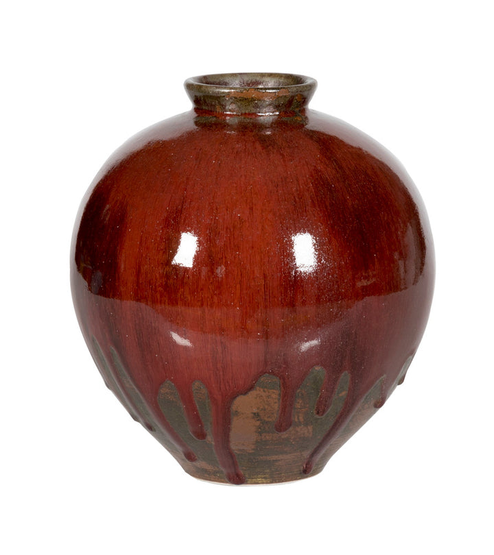 Sundsvall Vase QR-22654.REDBLK.0 by CuratedKravet CuratedKravet A primarily red glazed ceramic vase featuring a drip glaze design. China DUST LIGHTLY WITH A SOFT, DRY CLOTH. </p><p>Dimensions: Length 9.25, Height 10, Width 9.25 Ceramic - 100% - Fabric Carolina -