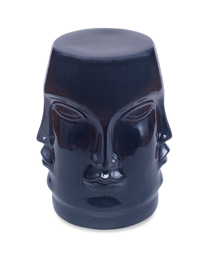 Elisabetta Stool QR-22761.MIDNIGHT.0 by CuratedKravet CuratedKravet A decorative ceramic stool featuring an unexpected design of carved faces. United States DUST LIGHTLY WITH A SOFT, DRY CLOTH. </p><p>Dimensions: Length 15, Height 18, Width 15 - Fabric Carolina -