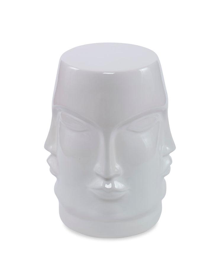 Elisabetta Stool QR-22761.WHITE.0 by CuratedKravet CuratedKravet A decorative ceramic stool featuring an unexpected design of carved faces. United States DUST LIGHTLY WITH A SOFT, DRY CLOTH. </p><p>Dimensions: Length 15, Height 18, Width 15 - Fabric Carolina -