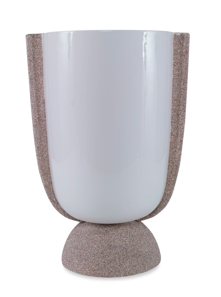Melville Vase QR-22802.WHITESAND.0 by CuratedKravet CuratedKravet A handmade tall white vase detailed with a natural sand finish on the side handles and base. Italy DUST LIGHTLY WITH A SOFT, DRY CLOTH. </p><p>Dimensions: Length 11.75, Height 17, Width 9.5 Ceramic - 100% - Fabric Carolina -