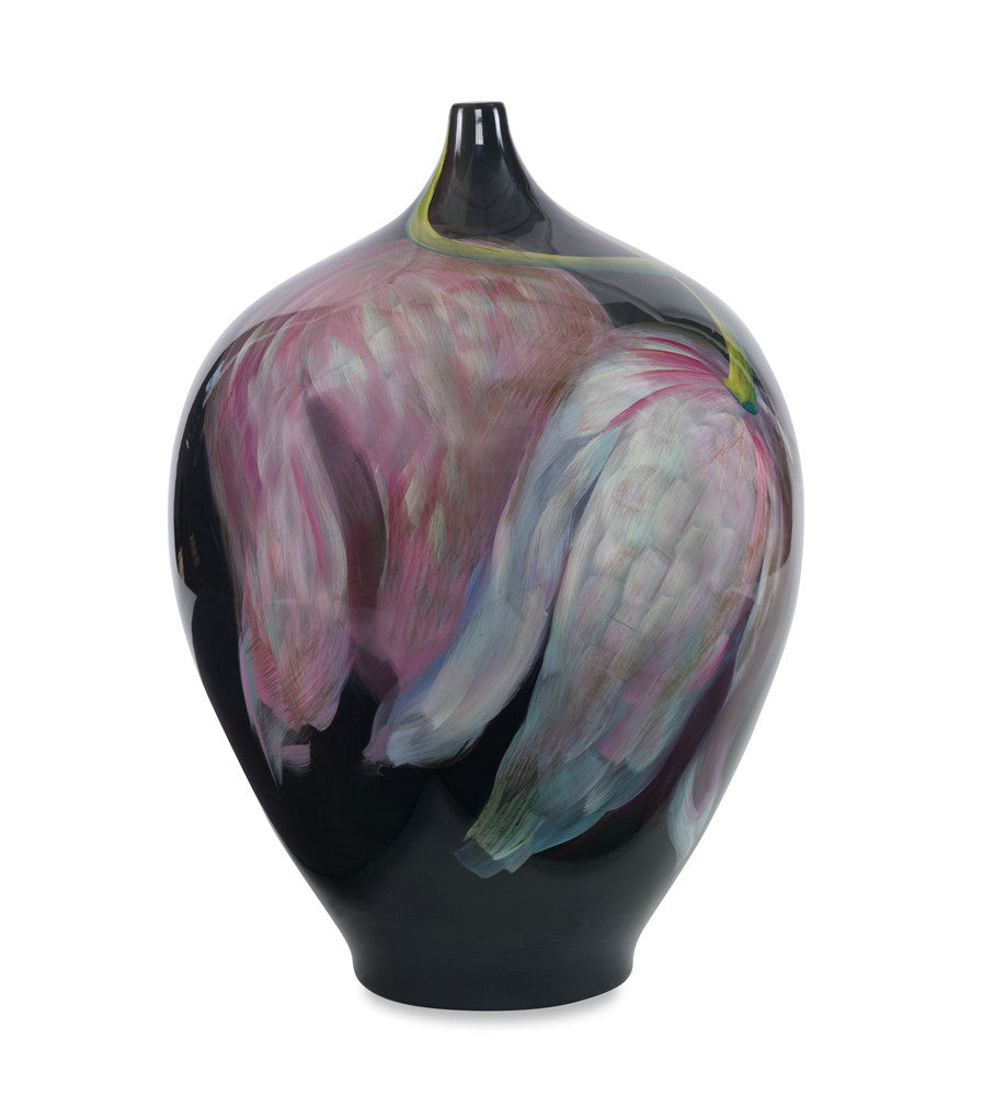 Breck Vase QR-22865.GRNMULTI.0 by CuratedKravet CuratedKravet A gorgeously hand painted ceramic vase featuring a range of greens and purples. Due to the hand made nature of this vase, variation is to be expected. China DUST LIGHTLY WITH A SOFT, DRY CLOTH. </p><p>Dimensions: Length 12, Height 16, Width 12 Ceramic - 100% - Fabric Carolina -