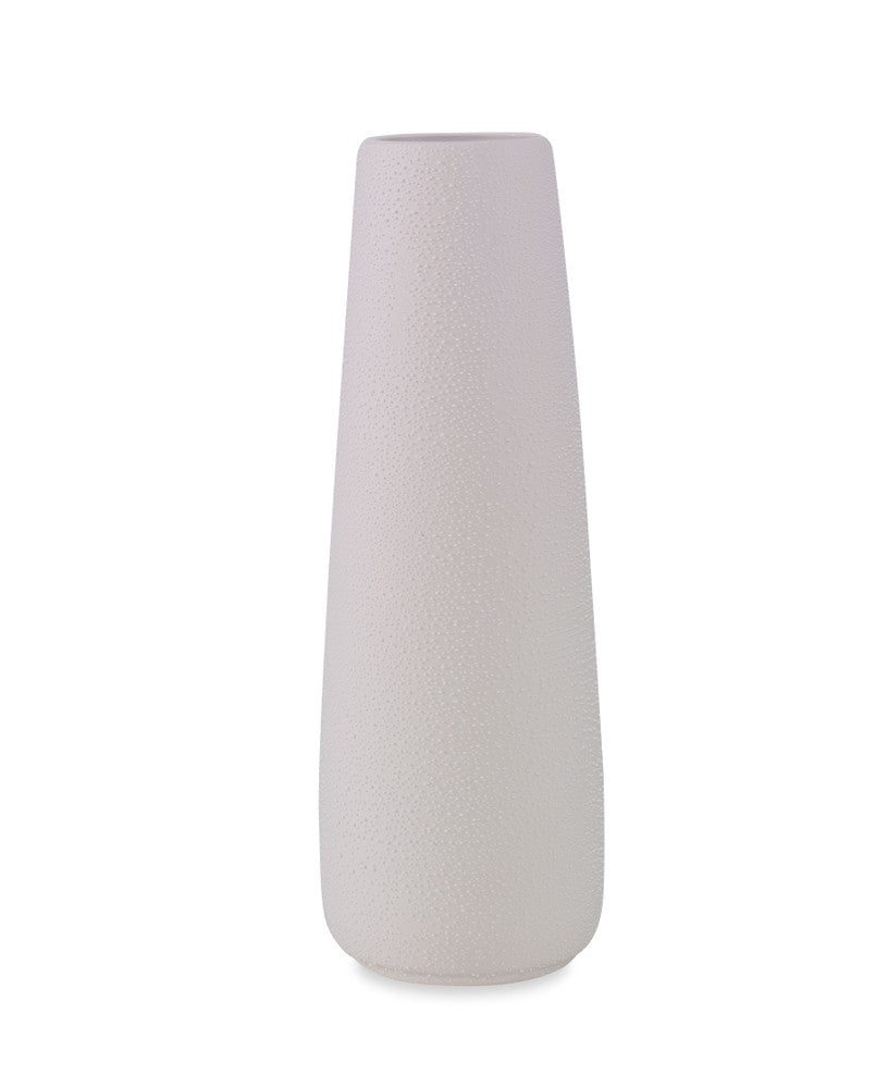 Montclair Vase, Medium QR-22875.WHITE.0 by CuratedKravet CuratedKravet A textured ceramic vase featuring a solid white glaze. Each vase is handmade and unique. This vase is not watertight. Portugal DUST LIGHTLY WITH A SOFT, DRY CLOTH. </p><p>Dimensions: Length 4.75, Height 13.75, Width 4.75 Ceramic - 100% - Fabric Carolina -