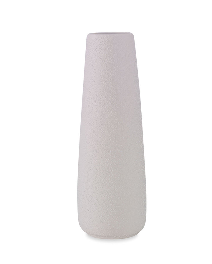 Montclair Vase, Medium QR-22875.WHITE.0 by CuratedKravet CuratedKravet A textured ceramic vase featuring a solid white glaze. Each vase is handmade and unique. This vase is not watertight. Portugal DUST LIGHTLY WITH A SOFT, DRY CLOTH. </p><p>Dimensions: Length 4.75, Height 13.75, Width 4.75 Ceramic - 100% - Fabric Carolina -