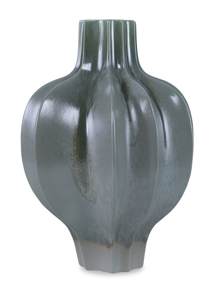 Coutts Vase, Large QR-22943.DRKGRNRCT.0 by CuratedKravet CuratedKravet A large decorative gourd shaped vase finished in a reactive dark green glaze. Due to the handmade nature of this product, variation is to be expected. Portugal DUST LIGHTLY WITH A SOFT, DRY CLOTH. </p><p>Dimensions: Length 11.75, Height 17.25, Width 10.75 Ceramic - 100% - Fabric Carolina -