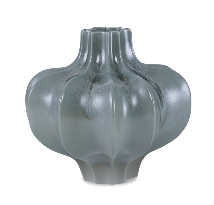 Coutts Vase, Small QR-22945.DRKGRNRCT.0 by CuratedKravet CuratedKravet A low decorative gourd shaped vase finished in a reactive dark green glaze. Due to the handmade nature of this product, variation is to be expected. Portugal DUST LIGHTLY WITH A SOFT, DRY CLOTH. </p><p>Dimensions: Length 10.25, Height 9, Width 9.5 Ceramic - 100% - Fabric Carolina -