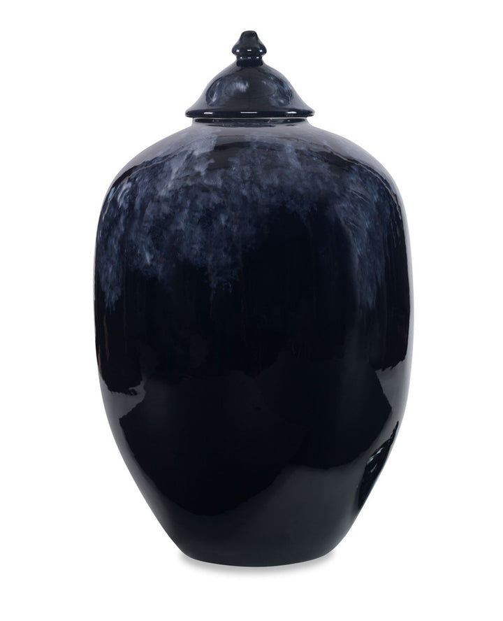 Vivienne Lidded Jar QR-23052.INDGMLT.0 by CuratedKravet CuratedKravet A ceramic lidded jar featuring an artistic indigo glaze. Made in the USA. Due to the handmade nature of the product, variation is to be expected. United States DUST LIGHTLY WITH A SOFT, DRY CLOTH. </p><p>Dimensions: Length 13, Height 22, Width 13 Ceramic - 100% - Fabric Carolina -