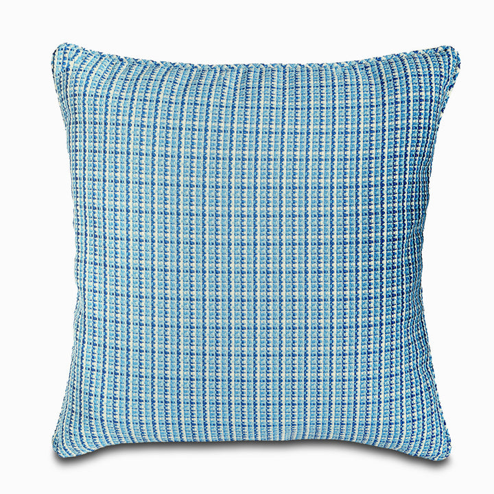 Amanzi Indoor/Outdoor Pillow QR-23206.SEA.0 by CuratedKravet CuratedKravet Measures 20"H x 20"L. A decorative indoor/outdoor accent pillow in Kravet 35567.5 on the face and reverse, finished with a self welt. Features an invisible zipper. Made in the USA. Includes an indoor/outdoor suitable poly insert. United States </p><p>Dimensions: Length 20, Height 20, Width Polyester Fr - 77%, Polyolefin Fr - 23% - Fabric Carolina -