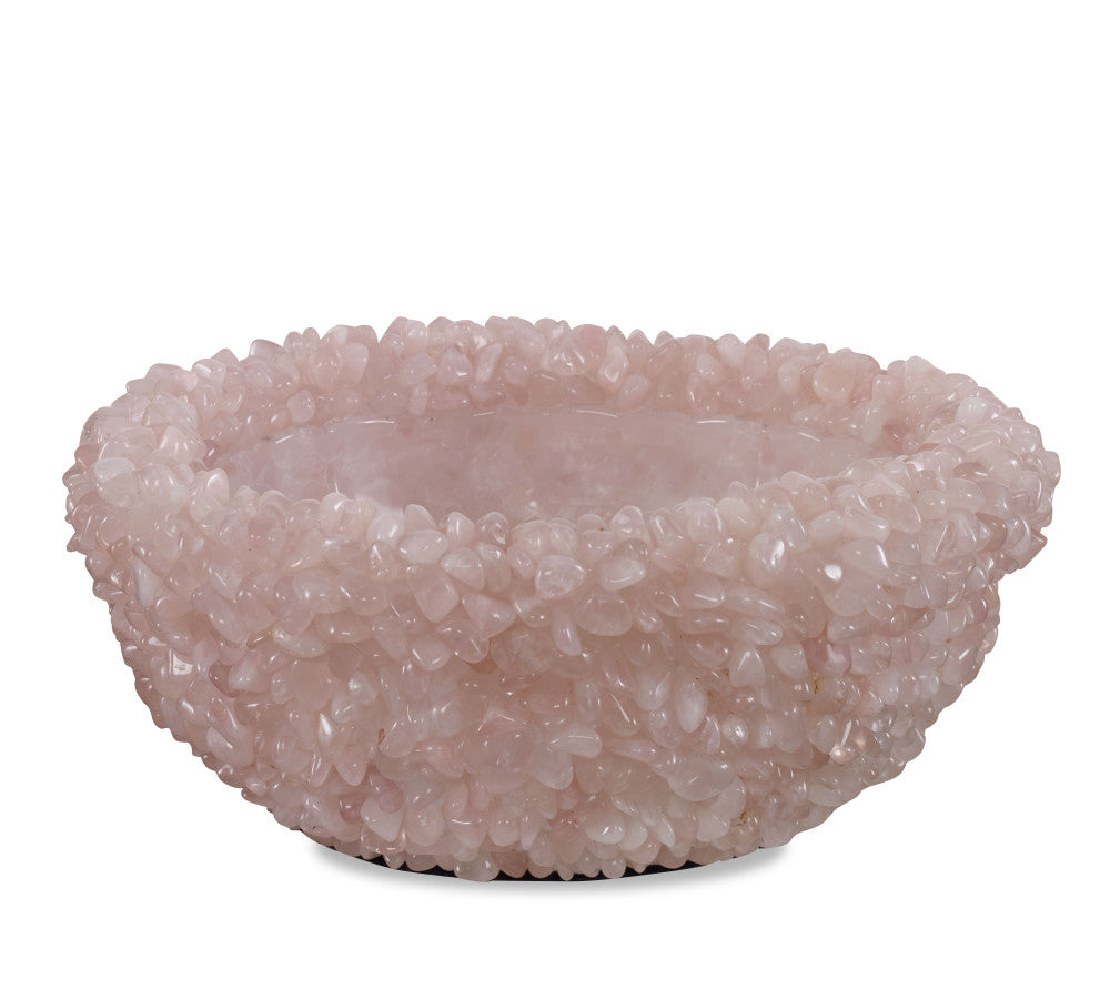 Cleo Stone Bowl QR-23217.ROSE.0 by CuratedKravet CuratedKravet A gorgeous handcrafted polished rose quartz stone bowl, including a glass bowl liner. Due to the natural material, variation is to be expected. Brazil DUST LIGHTLY WITH A SOFT, DRY CLOTH. </p><p>Dimensions: Length 13, Height 4.75, Width 13 Glass - 50%, Stone - 50% - Fabric Carolina -
