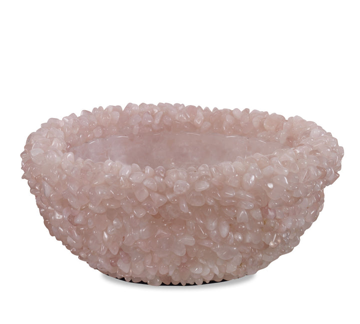Cleo Stone Bowl QR-23217.ROSE.0 by CuratedKravet CuratedKravet A gorgeous handcrafted polished rose quartz stone bowl, including a glass bowl liner. Due to the natural material, variation is to be expected. Brazil DUST LIGHTLY WITH A SOFT, DRY CLOTH. </p><p>Dimensions: Length 13, Height 4.75, Width 13 Glass - 50%, Stone - 50% - Fabric Carolina -