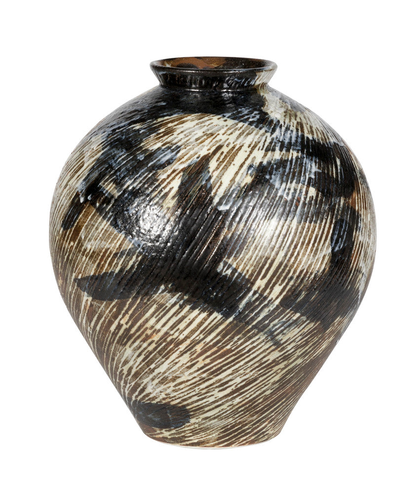 Dover Vase QR-23219.WHTBRNBLK.0 by CuratedKravet CuratedKravet A ceramic vase featuring a hand painted finish in varying brown and black hues. Due to the hand made nature of this vase, variation is to be expected. China DUST LIGHTLY WITH A SOFT, DRY CLOTH. </p><p>Dimensions: Length 9, Height 10, Width 9 Ceramic - 100% - Fabric Carolina -