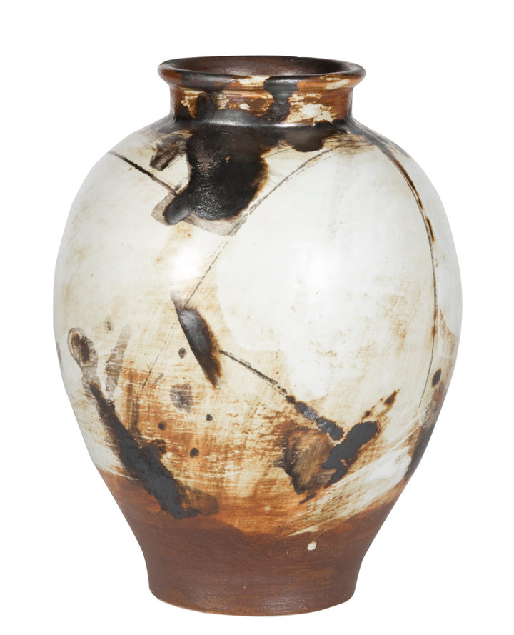 Albie Vase QR-23222.WHTBRNBLK.0 by CuratedKravet CuratedKravet A ceramic vase featuring a hand painted finish in varying black, brown and white hues. Due to the hand made nature of this vase, variation is to be expected. China DUST LIGHTLY WITH A SOFT, DRY CLOTH. </p><p>Dimensions: Length 8.5, Height 11.25, Width 8.5 Ceramic - 100% - Fabric Carolina -