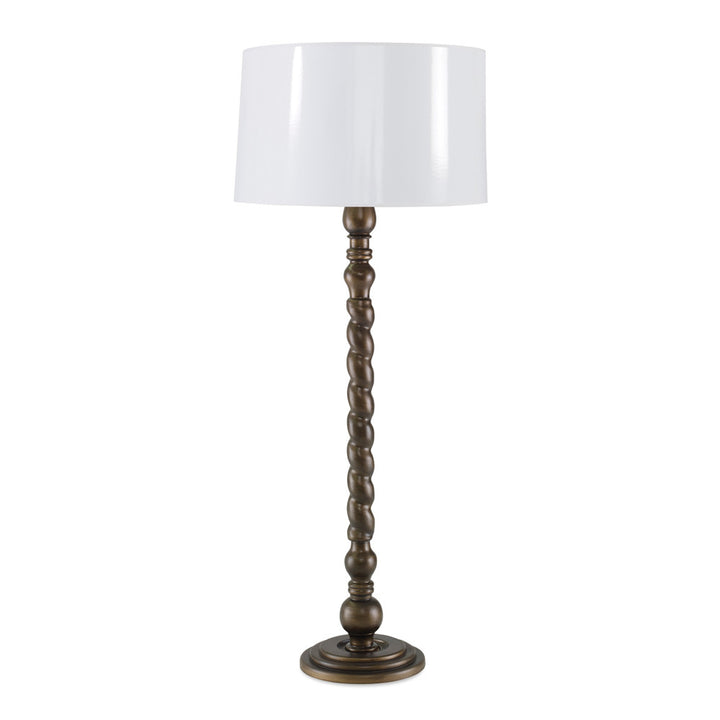Zeigler Floor Lamp QR-21832.ANTGOLD.0 by CuratedKravet CuratedKravet A barley twist style resin floor lamp topped with a glossy drum shade. United States DUST LIGHTLY WITH A SOFT, DRY CLOTH. </p><p>Dimensions: Length 22, Height 62, Width 22 Poly Resin - 70%, Paper - 30% - Fabric Carolina -