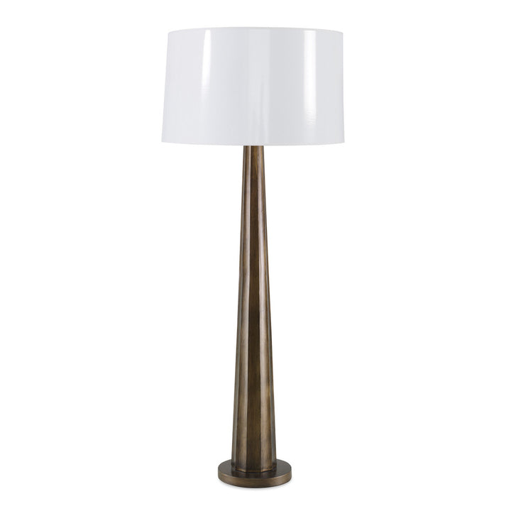 Bella Floor Lamp QR-21839.ANTGOLD.0 by CuratedKravet CuratedKravet A tapered column resin floor lamp topped with a glossy drum shade. United States DUST LIGHTLY WITH A SOFT, DRY CLOTH. </p><p>Dimensions: Length 22, Height 61, Width 22 Poly Resin - 70%, Paper - 30% - Fabric Carolina -