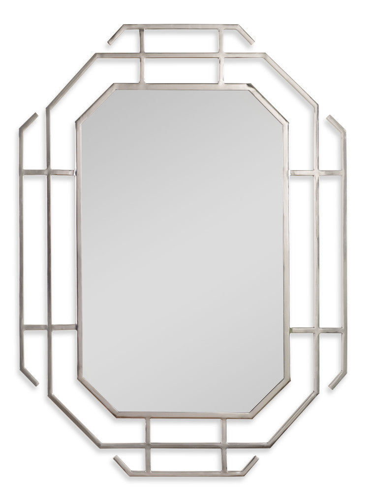 Whisp Mirror QR-21882.NICKEL.0 by CuratedKravet CuratedKravet Metal mirror in polygon shape with polished nickel finish. India </p><p>Dimensions: Length 29, Height 39.25, Width 2 Stainless Steel - 70%, Glass - 20%, Mdf - 10% - Fabric Carolina -