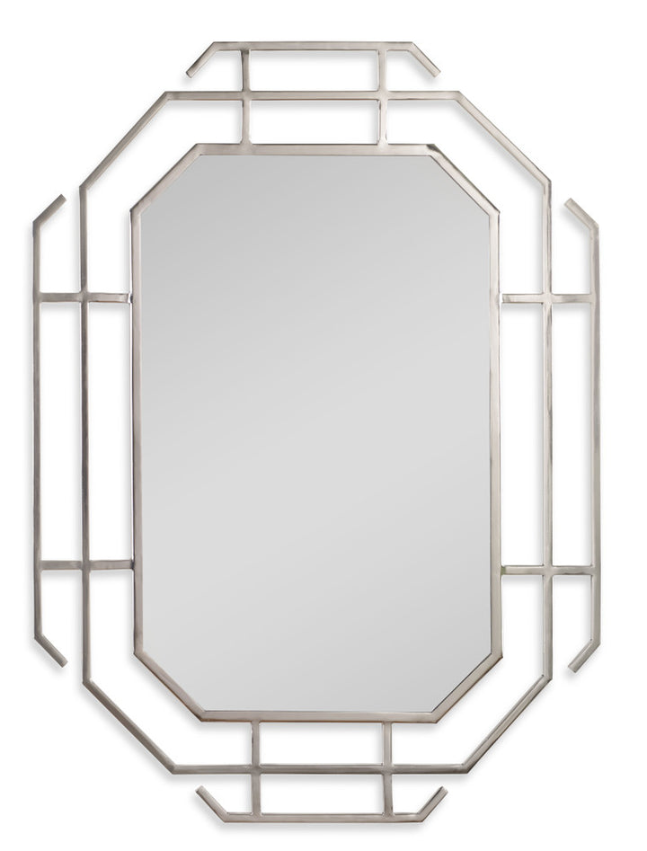 Whisp Mirror QR-21882.NICKEL.0 by CuratedKravet CuratedKravet Metal mirror in polygon shape with polished nickel finish. India </p><p>Dimensions: Length 29, Height 39.25, Width 2 Stainless Steel - 70%, Glass - 20%, Mdf - 10% - Fabric Carolina -