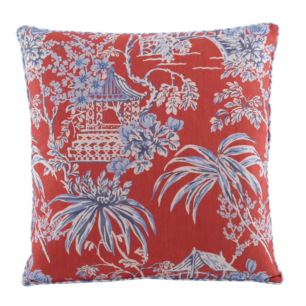 Tongli Pillow QR-22370.REDDELFT.0 by CuratedKravet CuratedKravet Measures 22"H X 22"L. A decorative accent pillow in Brunschwig & Fils 8019138.195, finished with a contrast welt in 8019135.15. Sewn and finished in the USA. Features an invisible zipper. Includes a 95/5 feather/down insert. United States DRY CLEAN ONLY. </p><p>Dimensions: Length 22, Height 22, Width - Fabric Carolina -