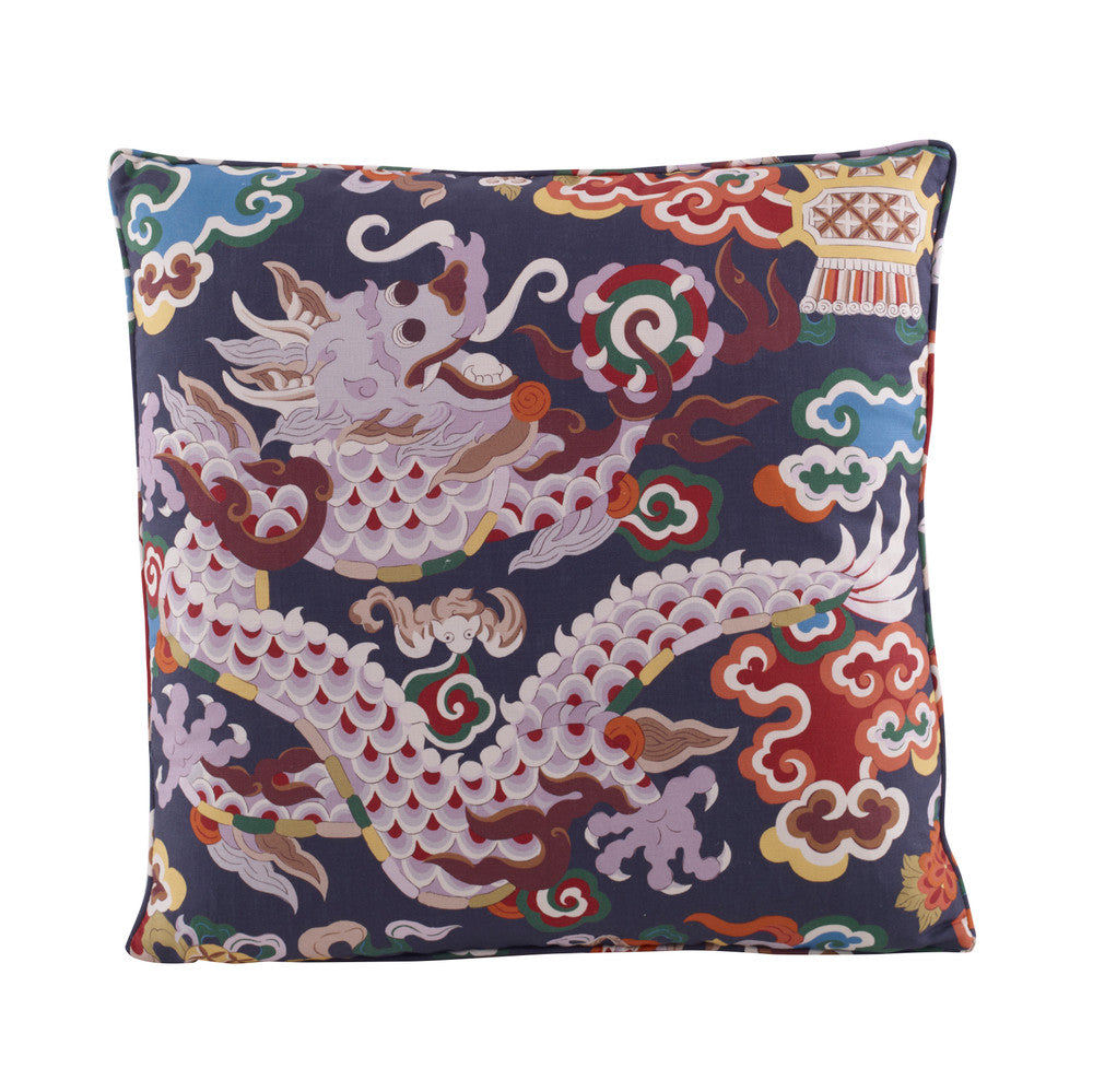 Ming Dragon Pillow QR-22372.INDIGO.0 by CuratedKravet CuratedKravet Measures 20"H X 20"L. A decorative accent pillow in Brunschwig & Fils 8019140.50, finished with a self welt. Sewn and finished in the USA. Features an invisible zipper. Includes a 95/5 feather/down insert. United States DRY CLEAN ONLY. </p><p>Dimensions: Length 20, Height 20, Width - Fabric Carolina -
