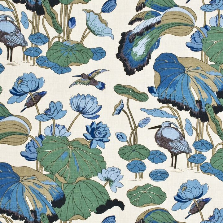Nympheus - Linen Aqua/Teal by G P & J Baker Designer Fabric PERENNIA LINEN - 100% United Kingdom Horizontal: 53.978 and Vertical: 34.278 53.978 - Swanky Fabrics -
