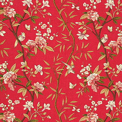 Peony & Blossom Red/Moss by G P & J Baker Fabric PERANDOR COLLECTION LINEN - 100% United Kingdom LIGHT Horizontal: 26.989 and Vertical: 31.52 53.978 - Fabric Carolina -