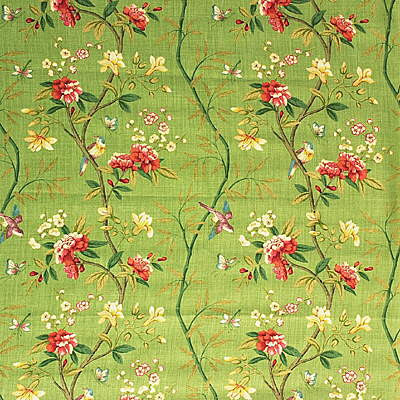 Peony & Blossom Apple Green/Brick by G P & J Baker Fabric PERANDOR COLLECTION LINEN - 100% United Kingdom LIGHT Horizontal: 26.989 and Vertical: 31.52 53.978 - Fabric Carolina -