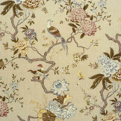 Oriental Bird Olive/Stone by G P & J Baker Fabric MALLORY COLLECTION LINEN - 100% United Kingdom - Horizontal: - and Vertical: 31.126 53.978 - Fabric Carolina -