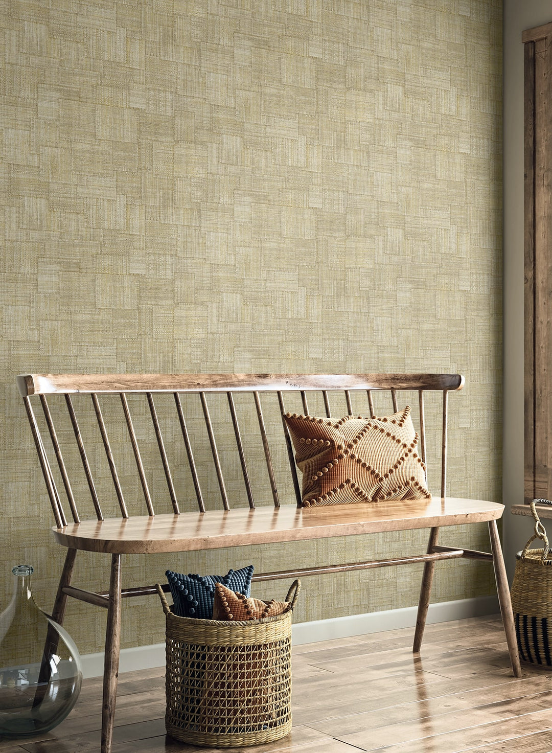 Woven Blocks Beige RA41704 by Seabrook Designs Designer Wallpaper