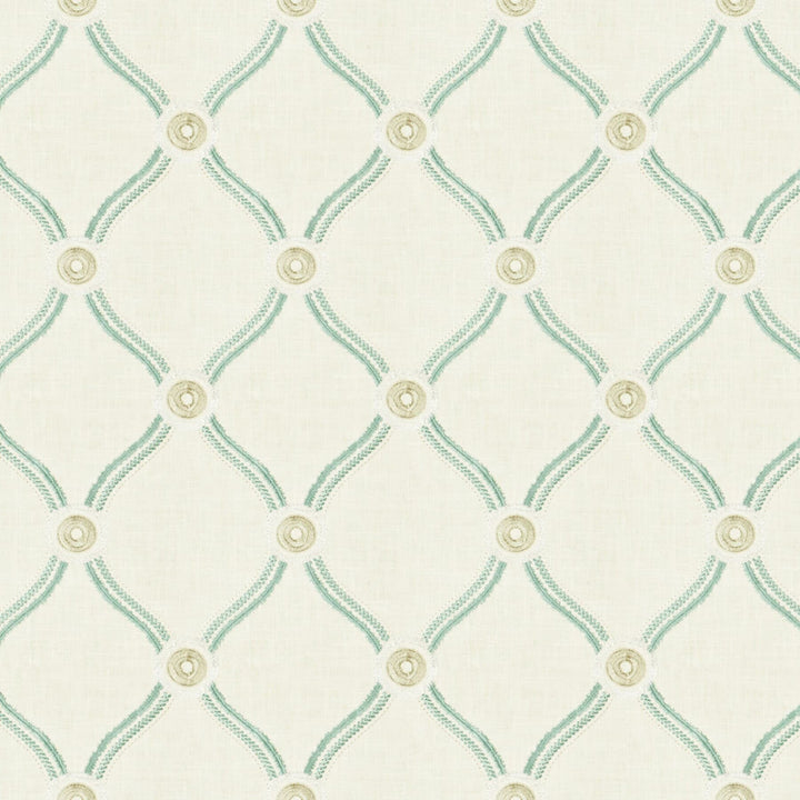 Rajah 2 Seaglass by Stout Fabric COLOR MY WINDOW OPAL/FEDERAL 55%POL 45%COT INDIA Horizontal: 7.375 and Vertical: 9 51.5 in - Fabric Carolina -