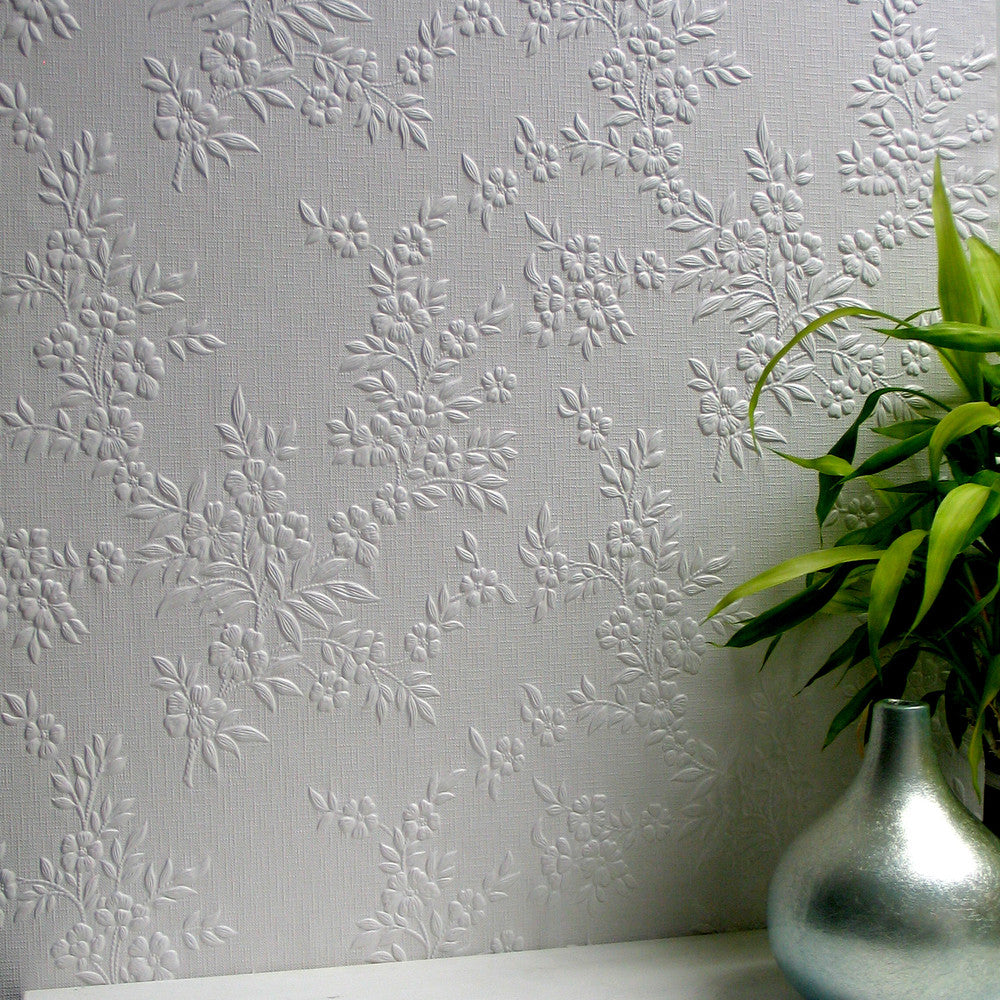 Portland White Paintable Anaglypta Original Wallpaper by Brewster Anaglypta XII Covers about 55 square feet 20-in by 33-ft long roll Unpasted 10.6 - Fabric Carolina -