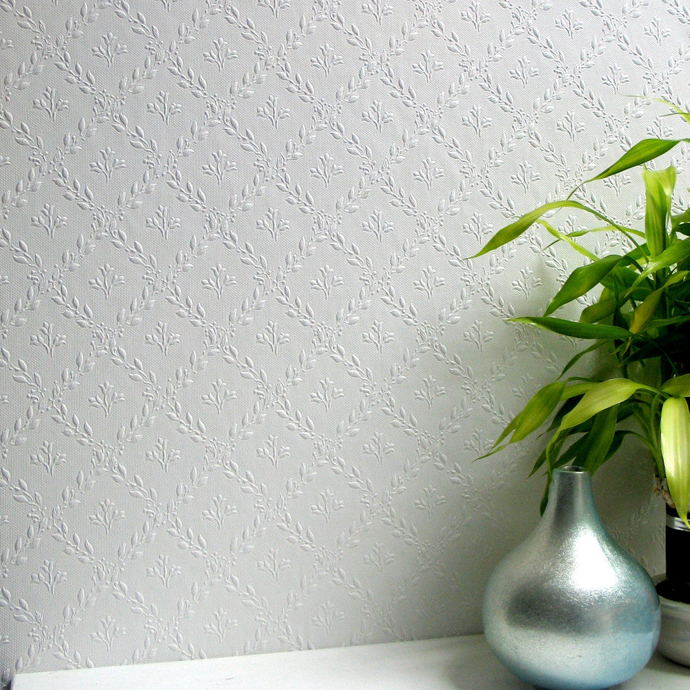 Hamnett White Paintable Anaglypta Original Wallpaper by Brewster Anaglypta XII Covers about 55 square feet 20-in by 33-ft long roll Unpasted 3 - Fabric Carolina -