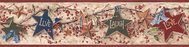 Star Berry Tan & Burgundy Border by York Wallcoverings Border Portfolio II Covers about 11.3 square feet 9-in by 15-ft long roll Prepasted 20.5 - Fabric Carolina -