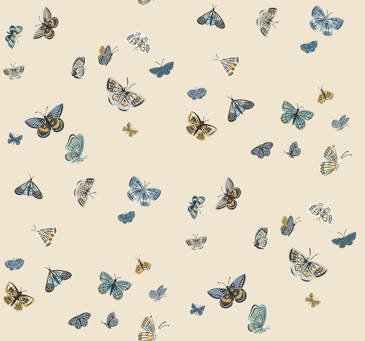 Butterfly House Linen Wallpaper by Rifle Paper Co. Designer Rifle Paper Co. 3rd Edition Covers about 60.8 square feet 27-in by 27-ft long roll Unpasted 25.25 - Swanky Fabrics -