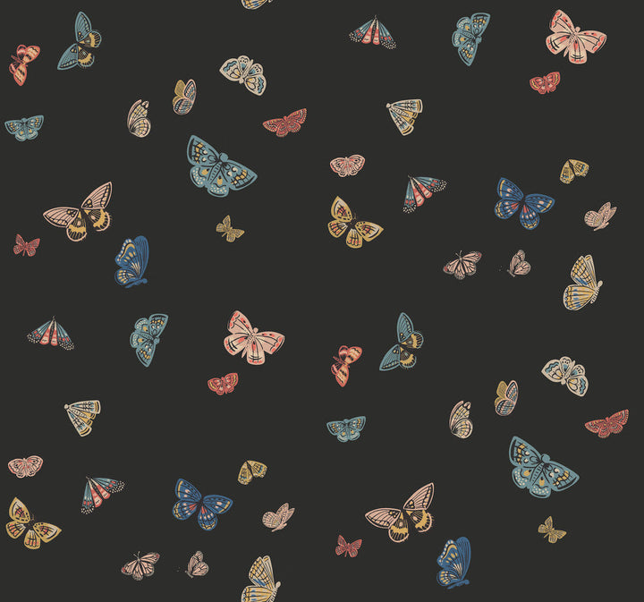 Butterfly House Black Wallpaper by Rifle Paper Co. Designer Rifle Paper Co. 3rd Edition Covers about 60.8 square feet 27-in by 27-ft long roll Unpasted 25.25 - Swanky Fabrics -