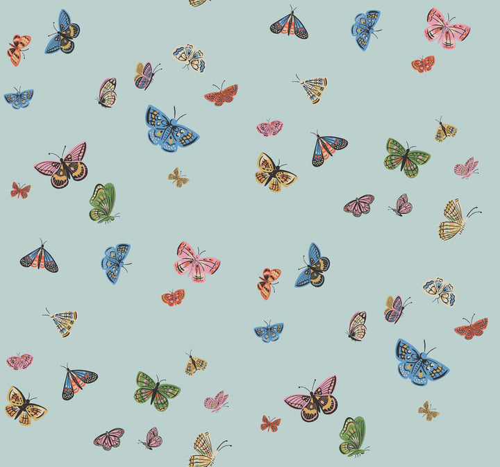 Butterfly House Light Blue Wallpaper by Rifle Paper Co. Designer Rifle Paper Co. 3rd Edition Covers about 60.8 square feet 27-in by 27-ft long roll Unpasted 25.25 - Swanky Fabrics -