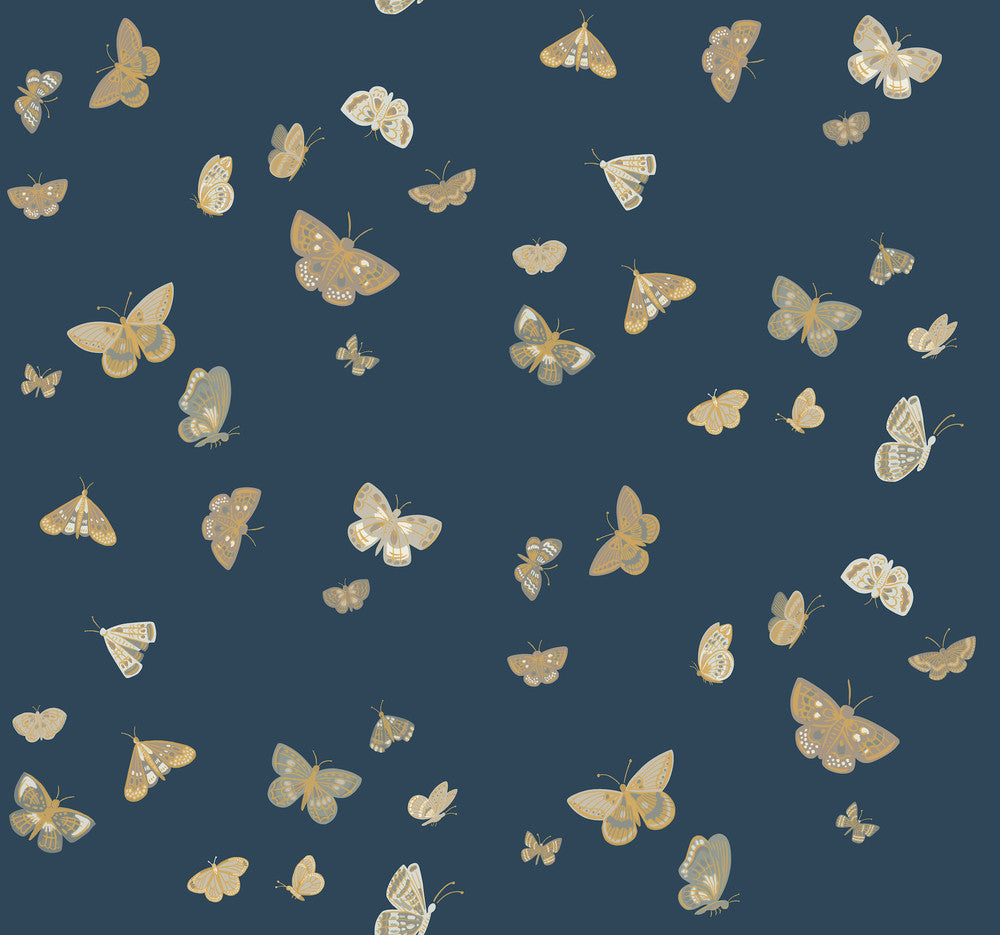Butterfly House Navy Wallpaper by Rifle Paper Co. Rifle Paper Co. 3rd Edition Covers about 60.8 square feet 27-in by 27-ft long roll Unpasted 25.25 - Fabric Carolina -