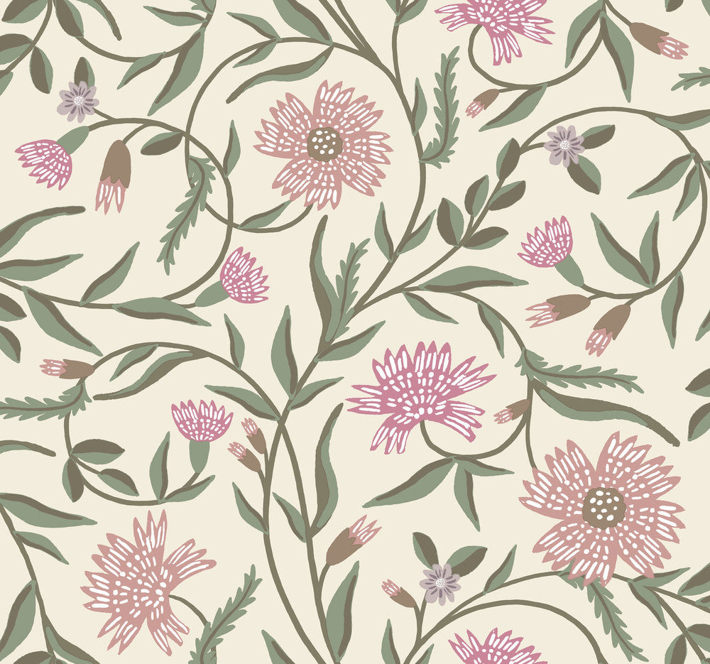 Aster Rose Wallpaper by Rifle Paper Co. Rifle Paper Co. 3rd Edition Covers about 60.8 square feet 27-in by 27-ft long roll Unpasted 25.25 - Fabric Carolina -