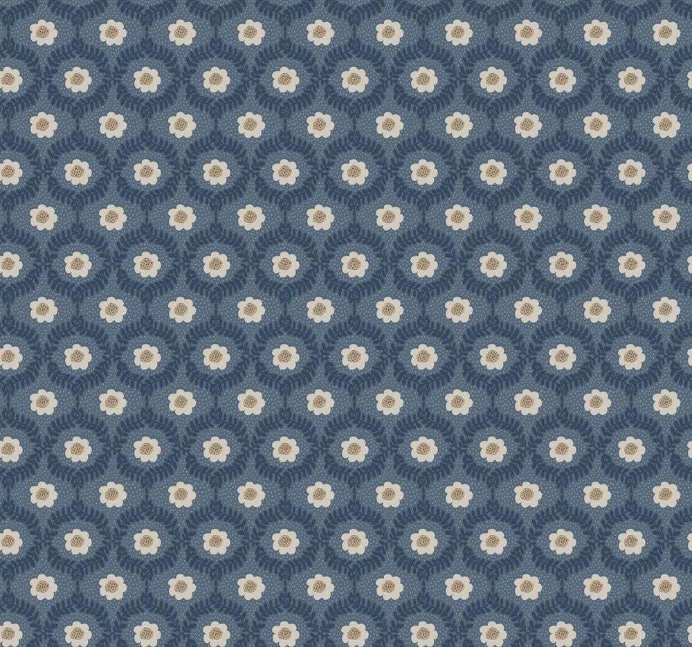 Emma Navy Wallpaper by Rifle Paper Co. Rifle Paper Co. 3rd Edition Covers about 60.8 square feet 27-in by 27-ft long roll Unpasted 25.25 - Fabric Carolina -