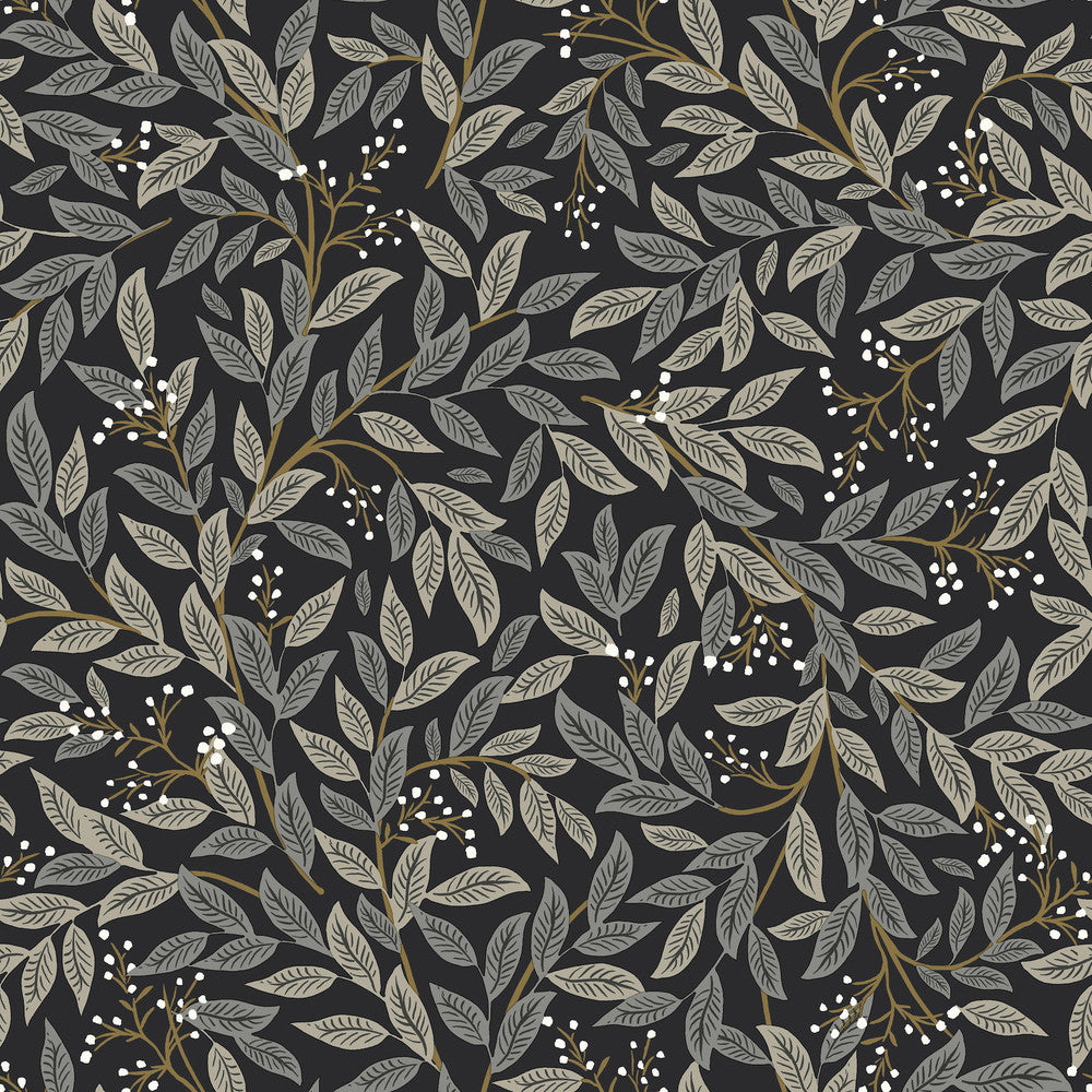 Willowberry Black Wallpaper by Rifle Paper Co. Rifle Paper Co. 3rd Edition Covers about 56.4 square feet 20.5-in by 33-ft long roll Unpasted 20.5 - Fabric Carolina -