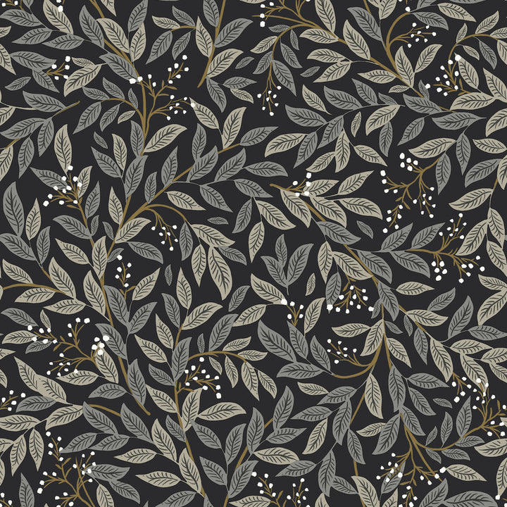 Willowberry Black Wallpaper by Rifle Paper Co. Rifle Paper Co. 3rd Edition Covers about 56.4 square feet 20.5-in by 33-ft long roll Unpasted 20.5 - Fabric Carolina -