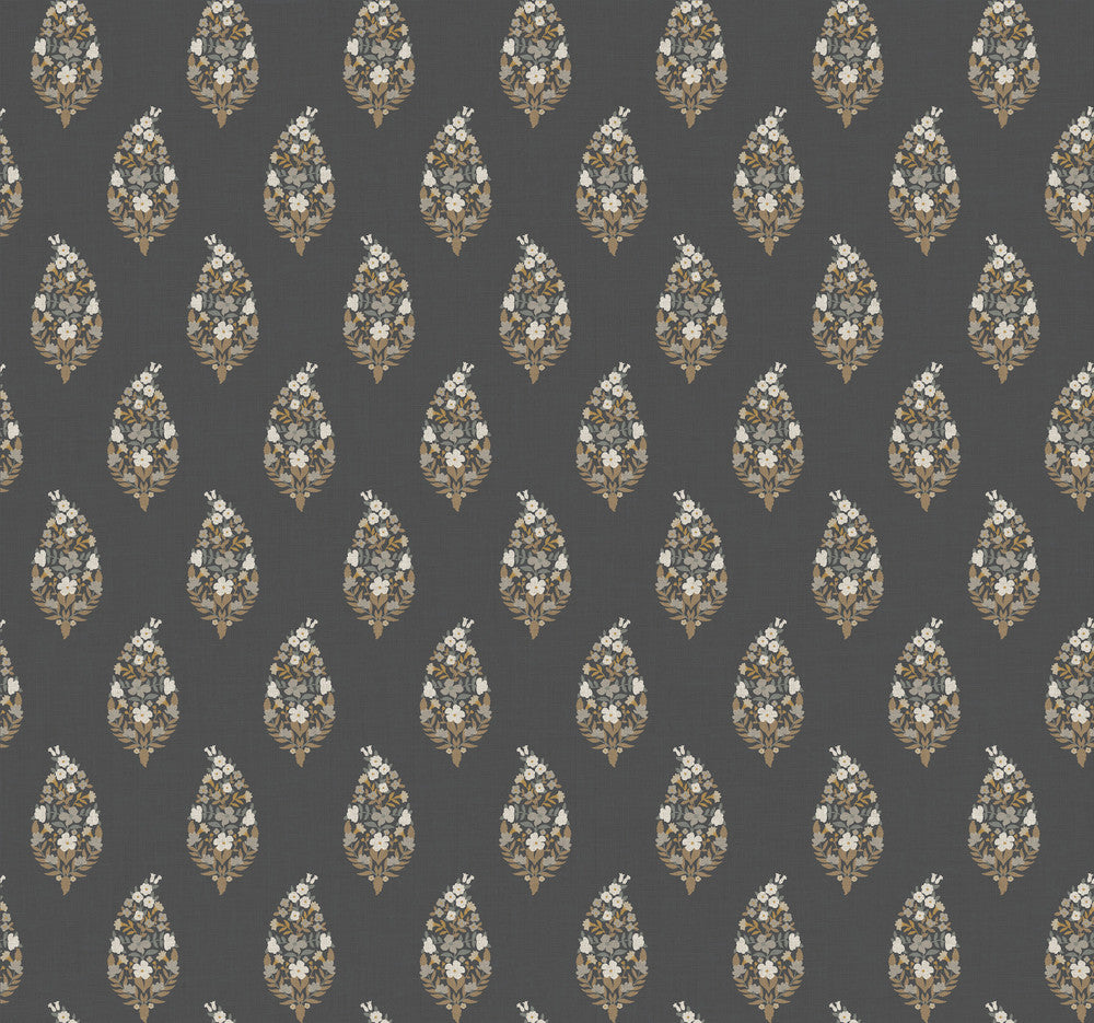 Paisley Black Wallpaper by Rifle Paper Co. Rifle Paper Co. 3rd Edition Covers about 60.8 square feet 27-in by 27-ft long roll Unpasted 25.25 - Fabric Carolina -