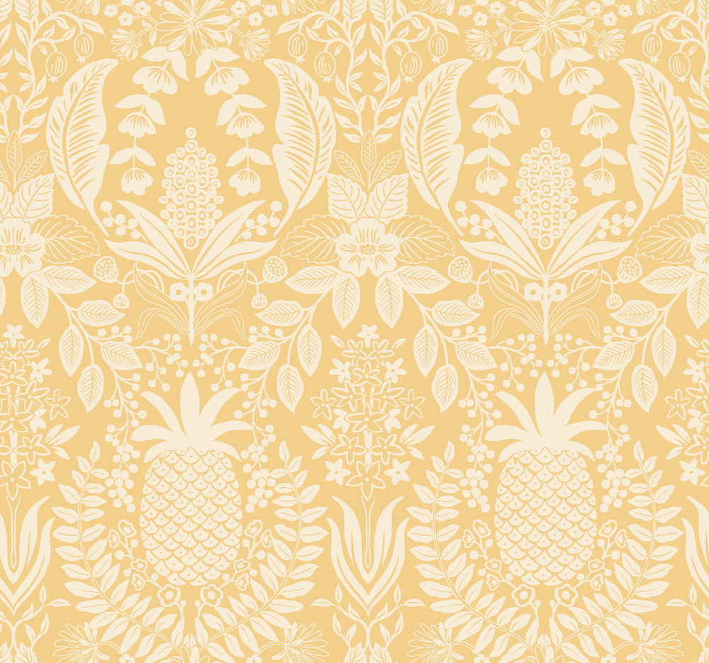 Pineapple Damask Yellow Wallpaper by Rifle Paper Co. Rifle Paper Co. 3rd Edition Covers about 60.8 square feet 27-in by 27-ft long roll Unpasted 25.25 - Fabric Carolina -