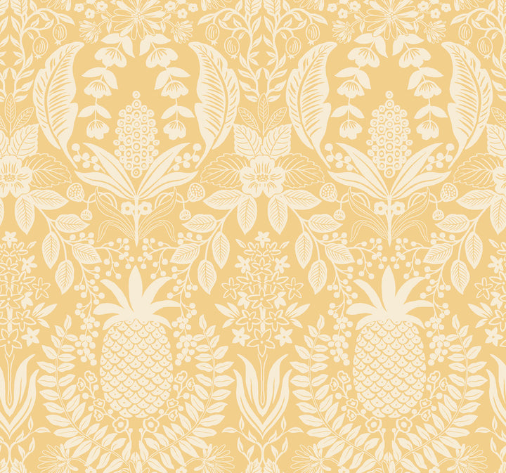 Pineapple Damask Yellow Wallpaper by Rifle Paper Co. Rifle Paper Co. 3rd Edition Covers about 60.8 square feet 27-in by 27-ft long roll Unpasted 25.25 - Fabric Carolina -
