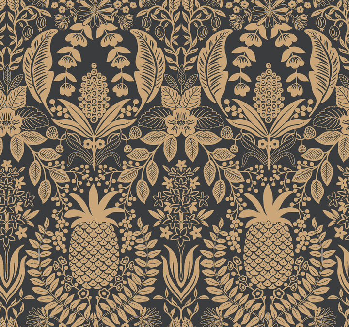 Pineapple Damask Black Wallpaper by Rifle Paper Co. Rifle Paper Co. 3rd Edition Covers about 60.8 square feet 27-in by 27-ft long roll Unpasted 25.25 - Fabric Carolina -