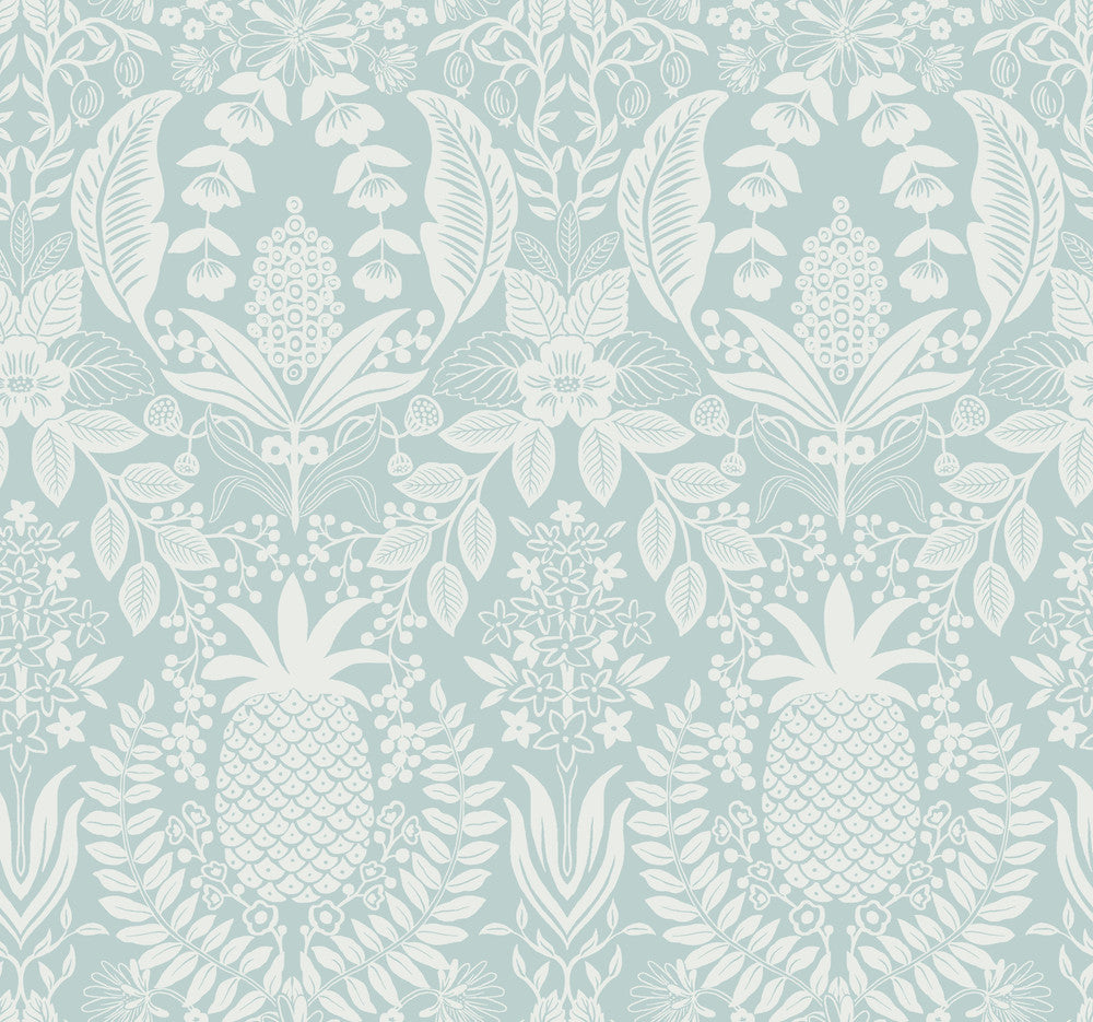 Pineapple Damask Light Blue Wallpaper by Rifle Paper Co. Rifle Paper Co. 3rd Edition Covers about 60.8 square feet 27-in by 27-ft long roll Unpasted 25.25 - Fabric Carolina -
