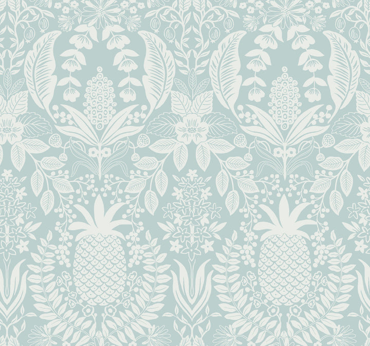 Pineapple Damask Light Blue Wallpaper by Rifle Paper Co. Rifle Paper Co. 3rd Edition Covers about 60.8 square feet 27-in by 27-ft long roll Unpasted 25.25 - Fabric Carolina -