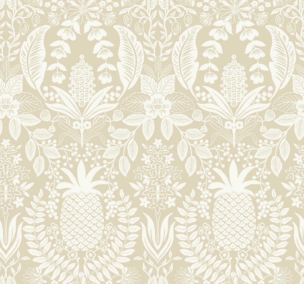 Pineapple Damask Linen Wallpaper by Rifle Paper Co. Rifle Paper Co. 3rd Edition Covers about 60.8 square feet 27-in by 27-ft long roll Unpasted 25.25 - Fabric Carolina -