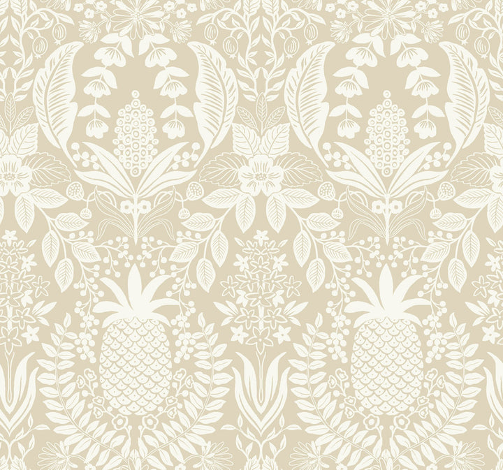 Pineapple Damask Linen Wallpaper by Rifle Paper Co. Rifle Paper Co. 3rd Edition Covers about 60.8 square feet 27-in by 27-ft long roll Unpasted 25.25 - Fabric Carolina -
