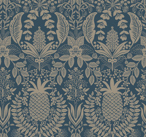 Pineapple Damask Navy Wallpaper by Rifle Paper Co.