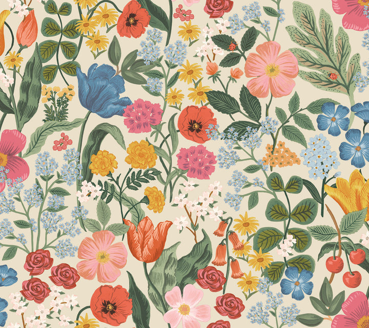 Blossom Cream Wallpaper by Rifle Paper Co. Rifle Paper Co. 3rd Edition Covers about 60.8 square feet 27-in by 27-ft long roll Unpasted 24 - Fabric Carolina -