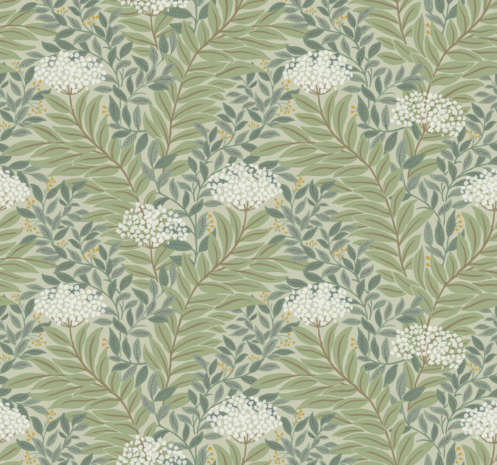 Highgrove Sage Wallpaper by Rifle Paper Co. Designer Rifle Paper Co. 3rd Edition Covers about 60.8 square feet 27-in by 27-ft long roll Unpasted 12.63 - Swanky Fabrics -